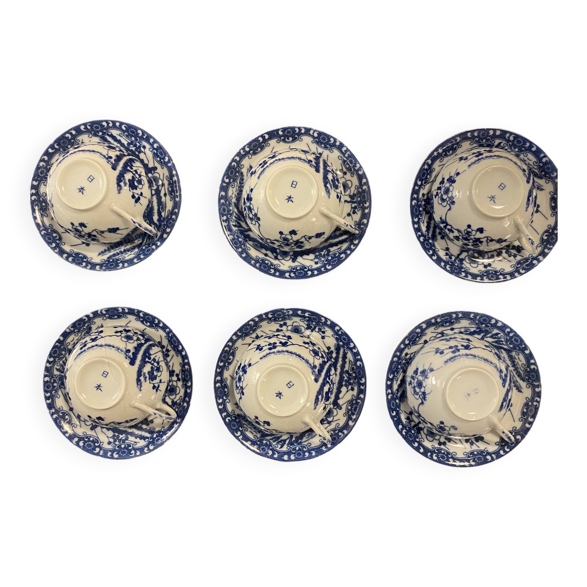 Japanese tea set cherry blossom blue fine porcelain