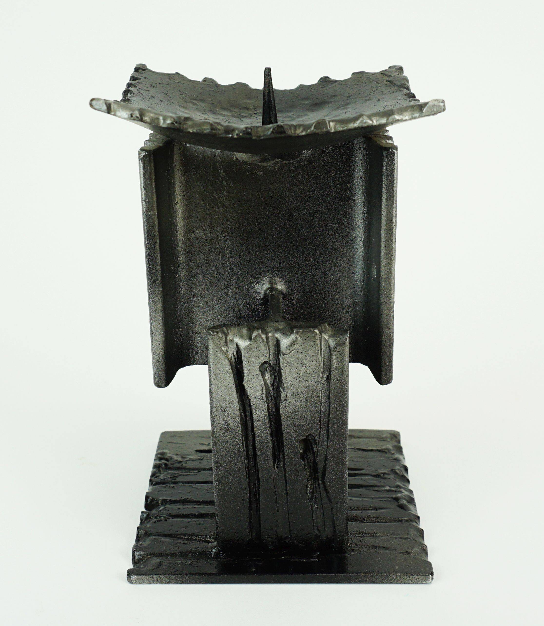 Mid century modern brutalist design iron candle holder