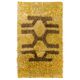 Vintage Hand-Knotted Shag Pile Rug with Brown Geometric Design on a Yellow Field, 100% Mohair Wool