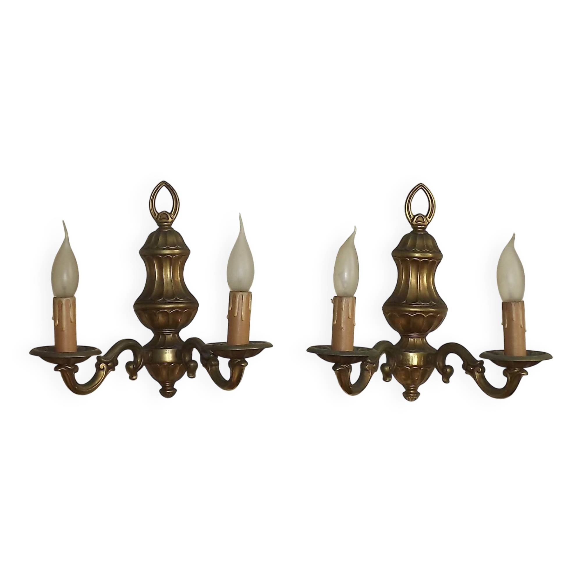 Pair Traditional French Vintage Heavy Brass Empire Style Double Wall Lights