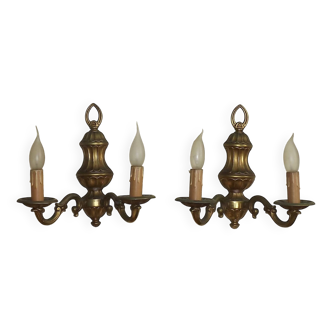 Pair Traditional French Vintage Heavy Brass Empire Style Double Wall Lights