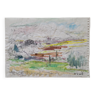 Aquarelle de Nagao Usui : paysage