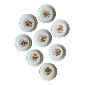Lot de 8 assiettes creuses vintage en porcelaine - Gibier -
