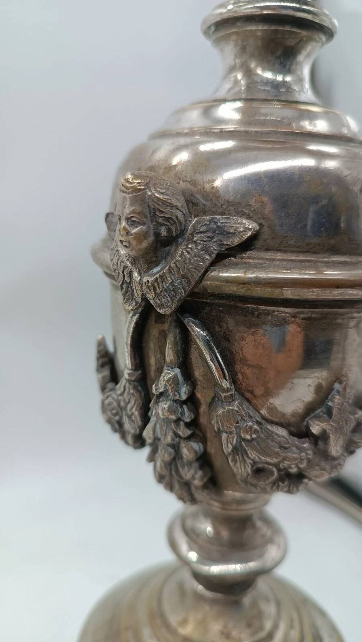 Pair of silver-plated bronze candlesticks in the Empire style, early 19th century, height 70 cm
