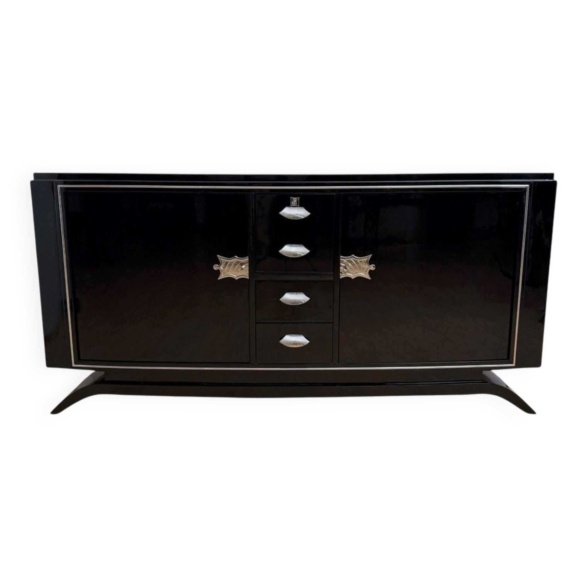 Art Deco Sideboard in Black Lacquer, Maple & Chrome, France, 1930
