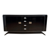 Buffet Art Déco en laque noire, érable et chrome, France, 1930