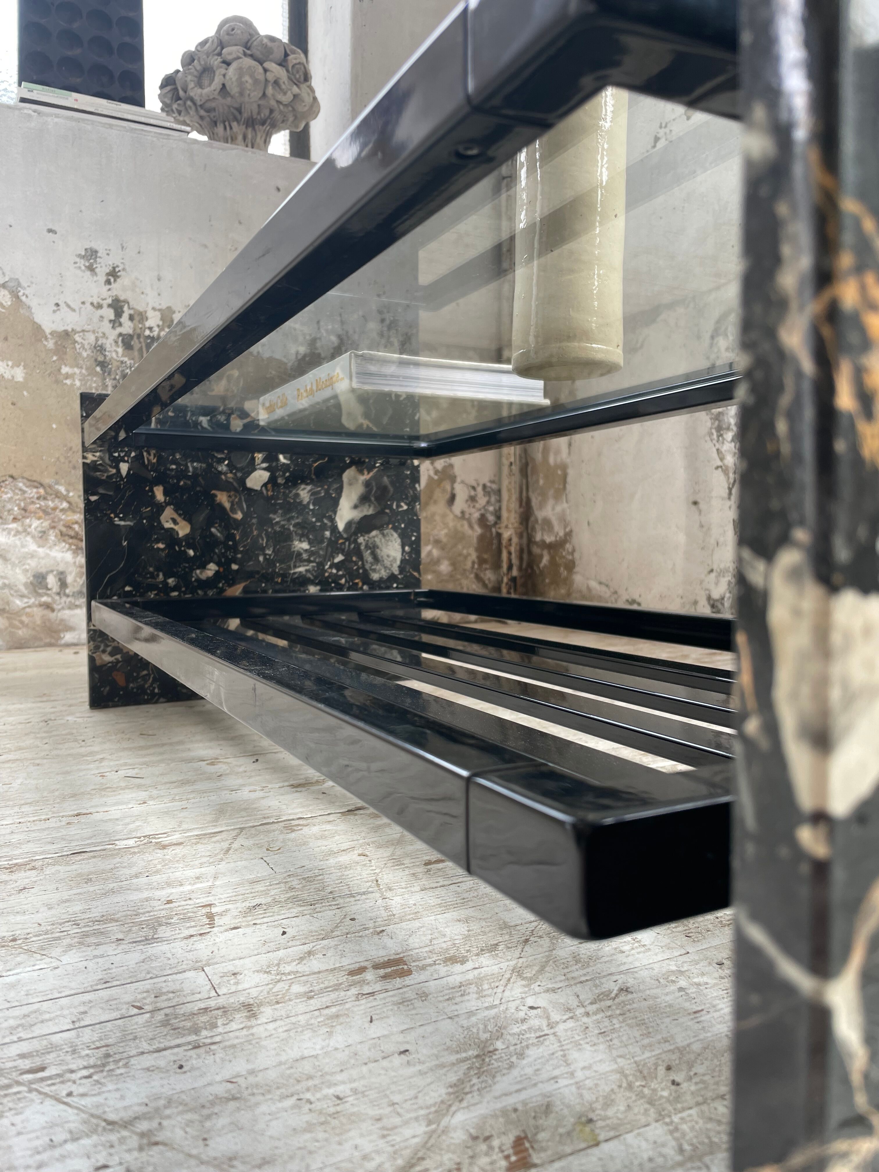 Coffee table year 80 Italian marble and glass