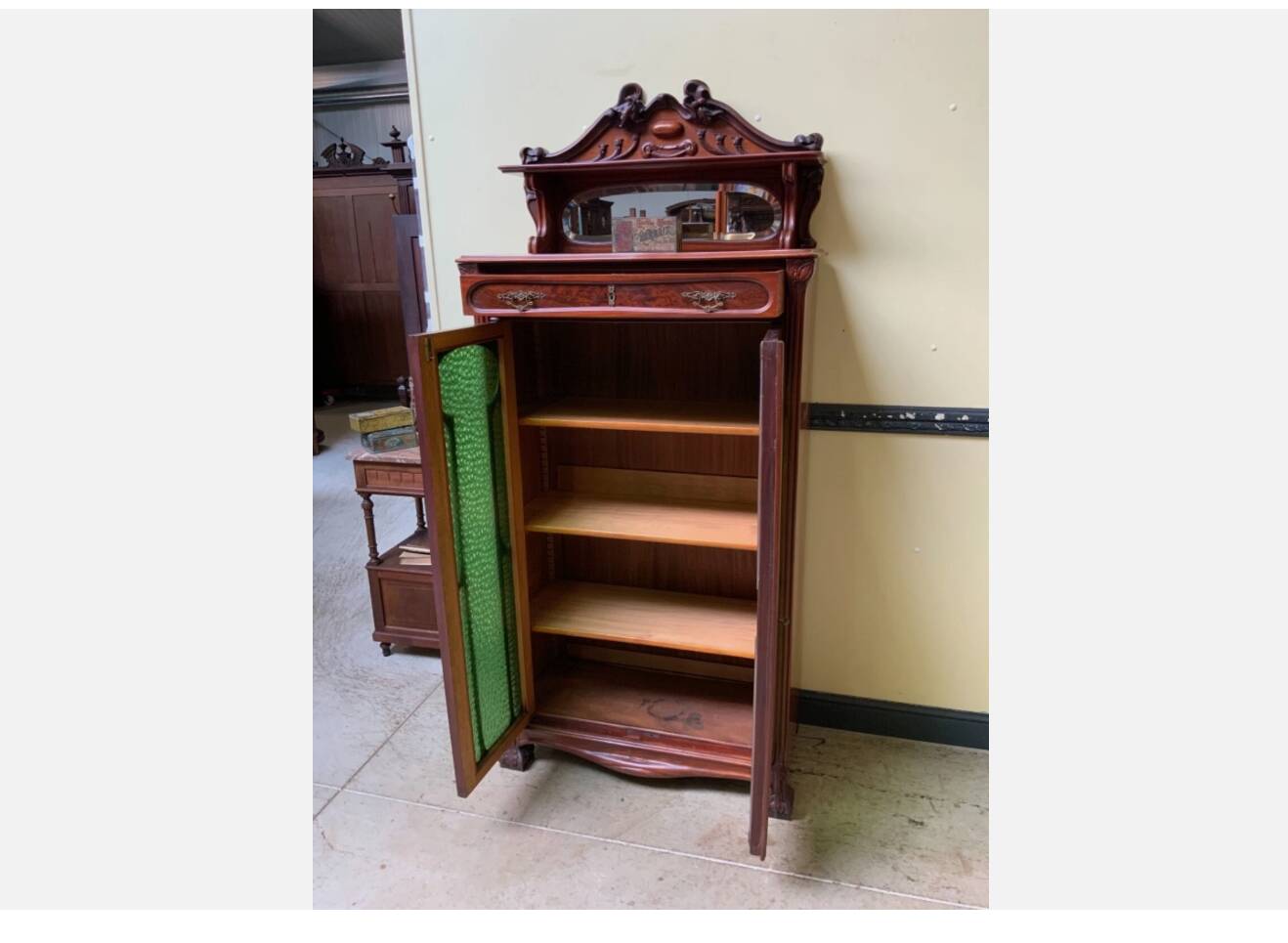 Antique Jugendstil display cabinet, vertical cabinet, Art Nouveau