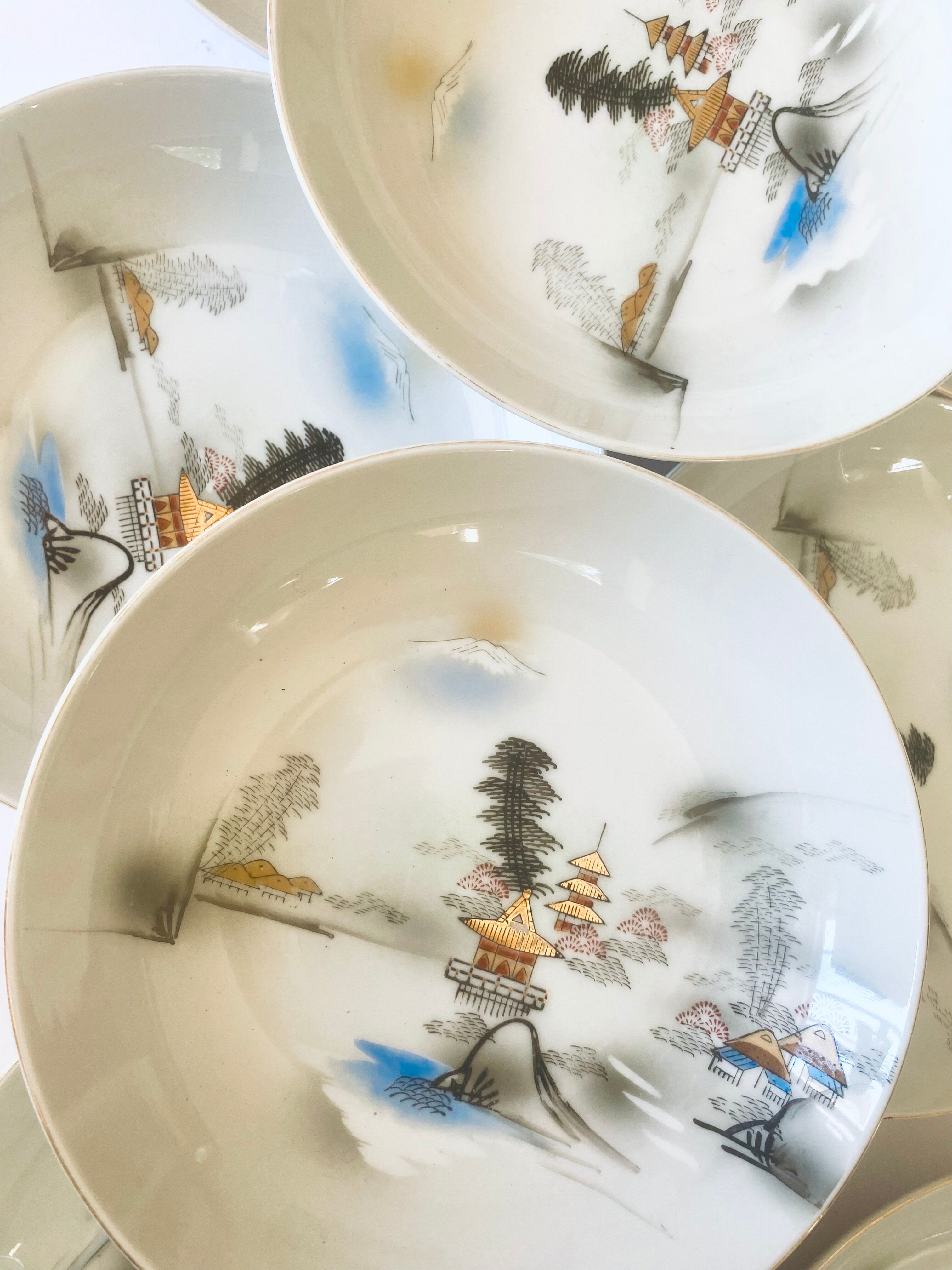 8 Hayashi Kutani bowl plates, Chinese porcelain