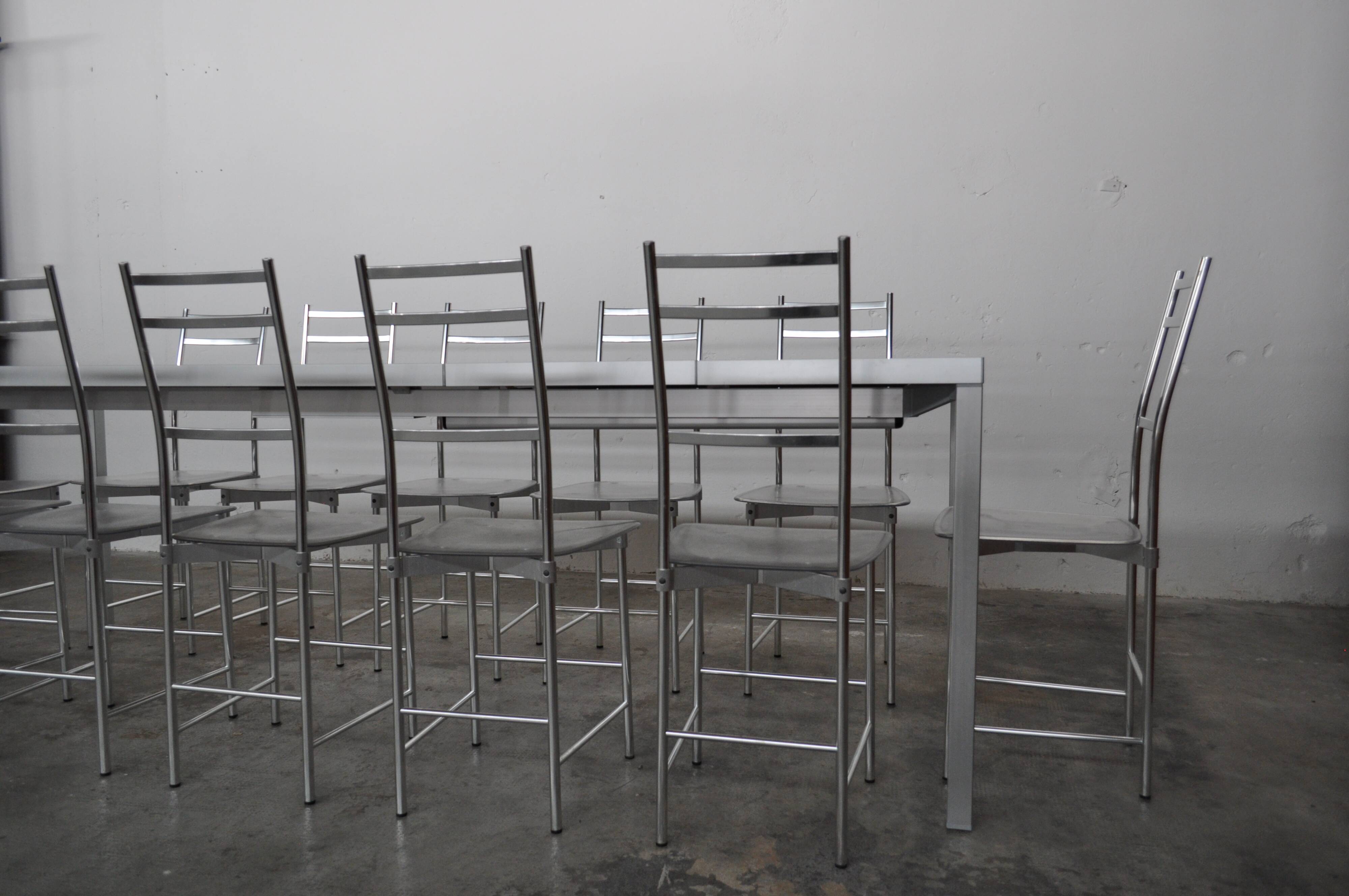 Bagutta Table and Aluminum Chairs by Opera Design for Ycami, 1980s, Set of 13