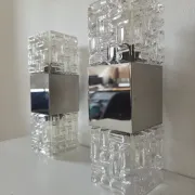 Pair of wall lights in glass and chrome metal