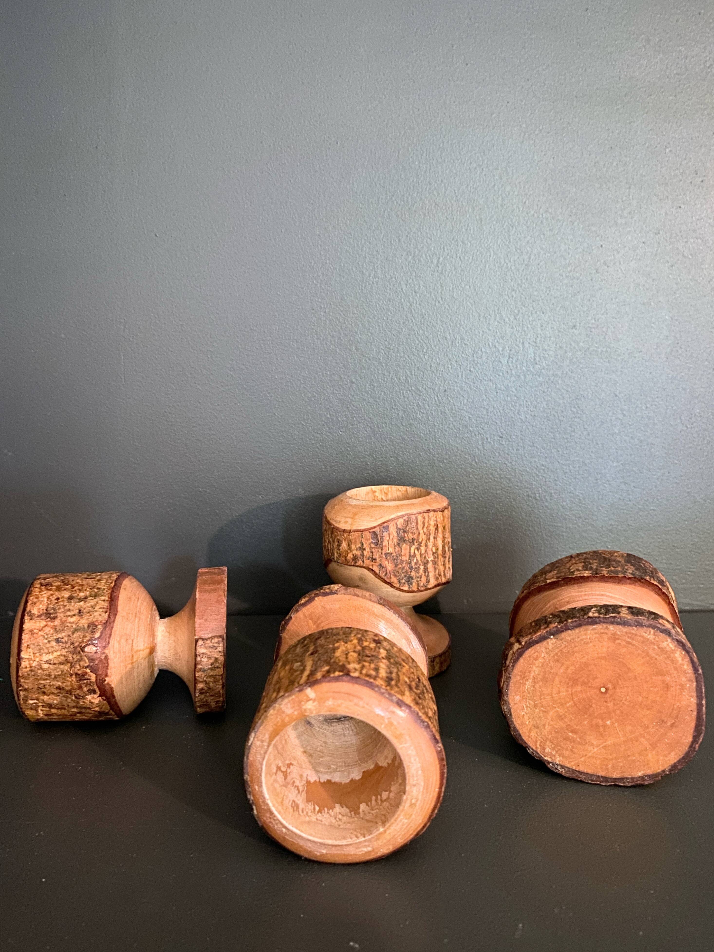 Brutalist egg cups in vintage raw solid wood