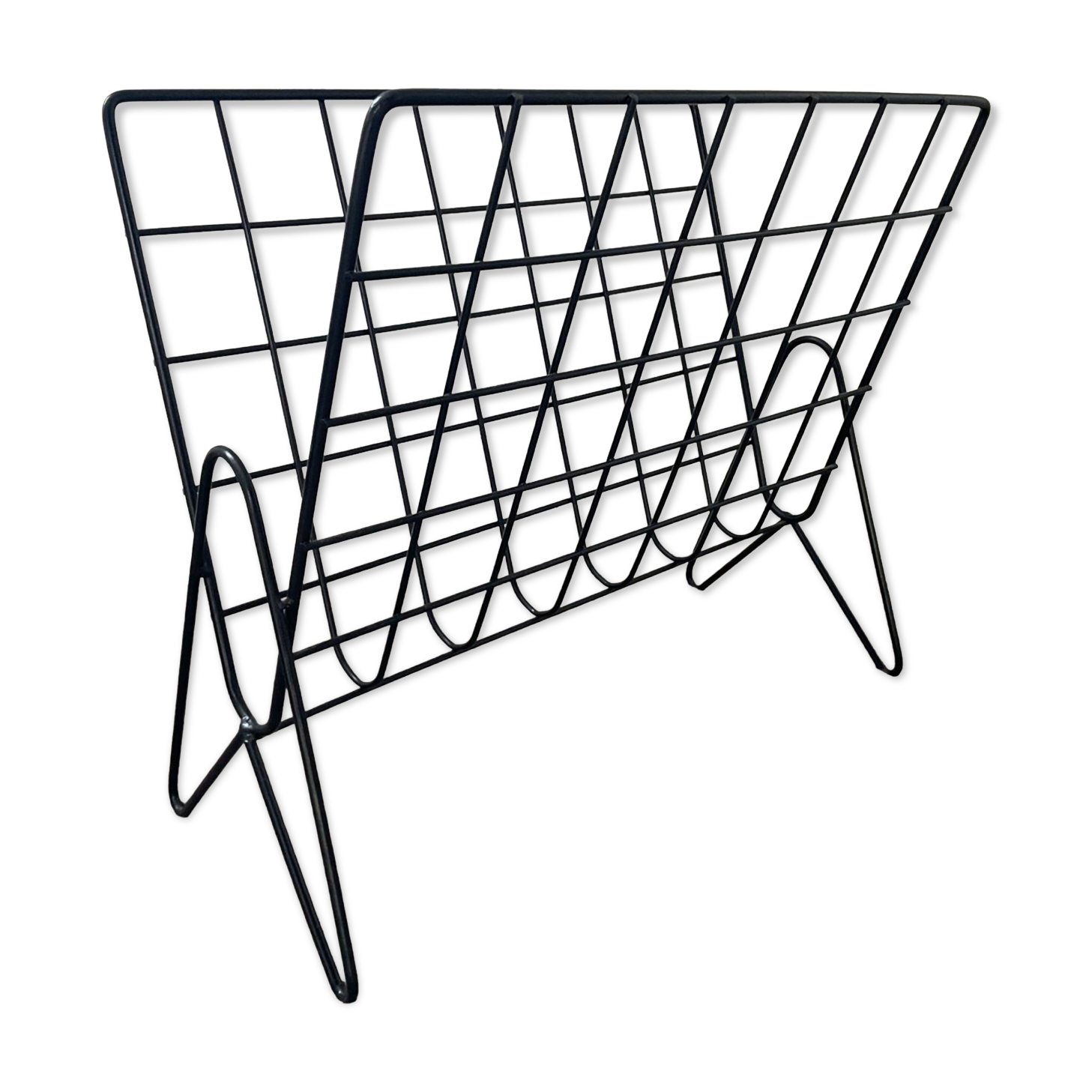 Vintage wired metal magazine rack