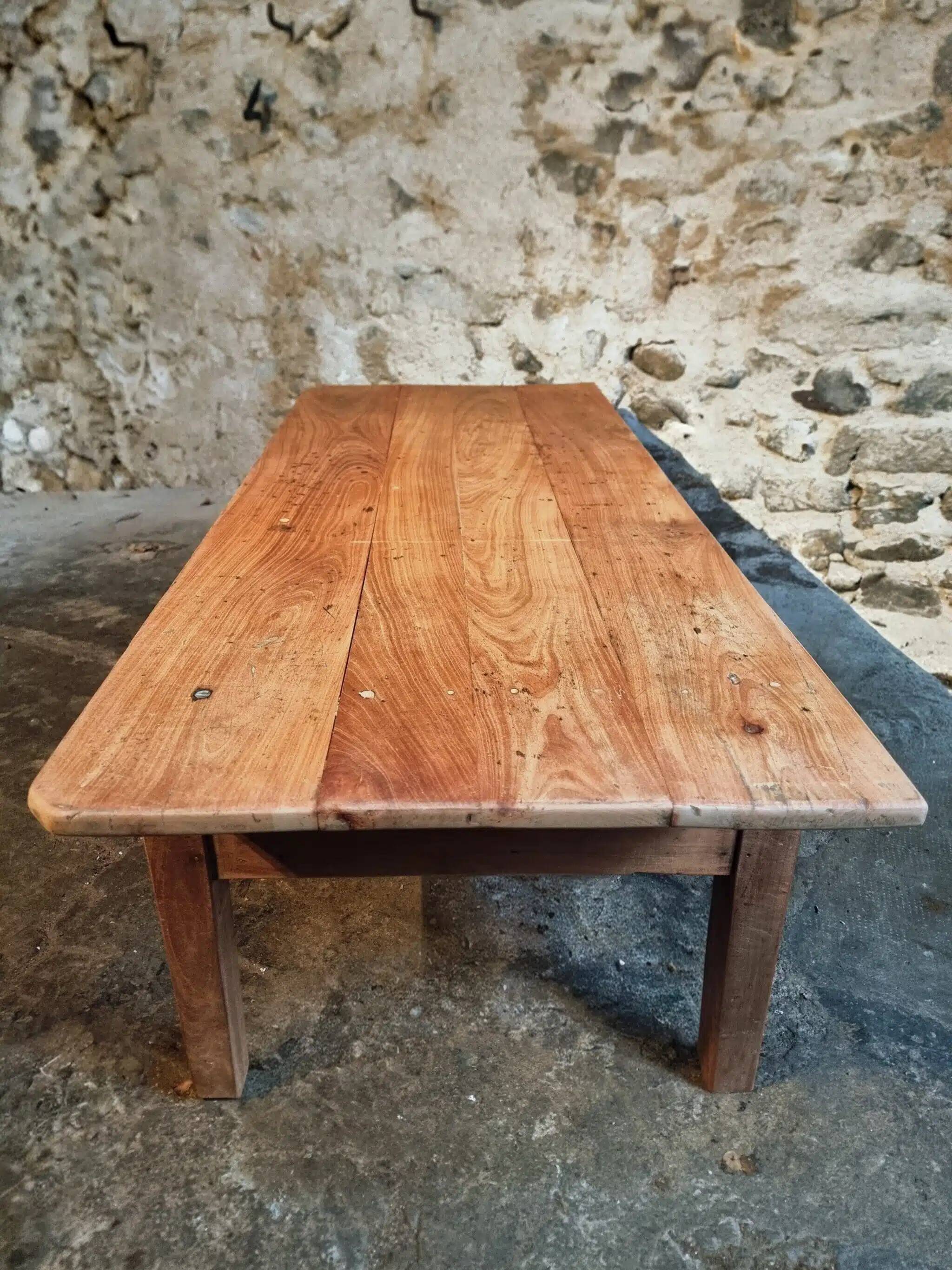 Old French rustic coffee table in cherry wood.