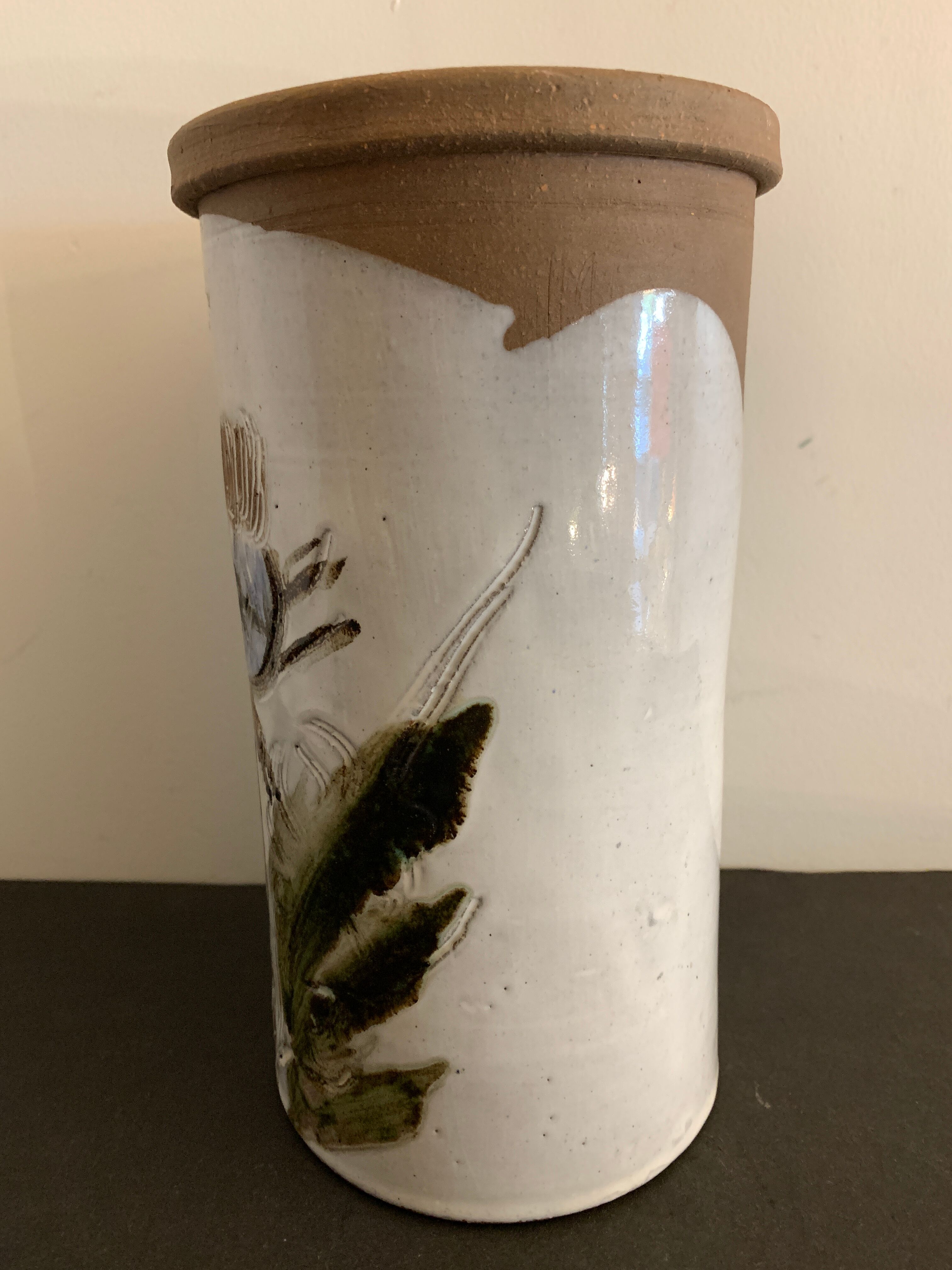 Bottle holder or refresher Albert Thiry, in glazed ceramic Vallauris, thistle decoration, 1960