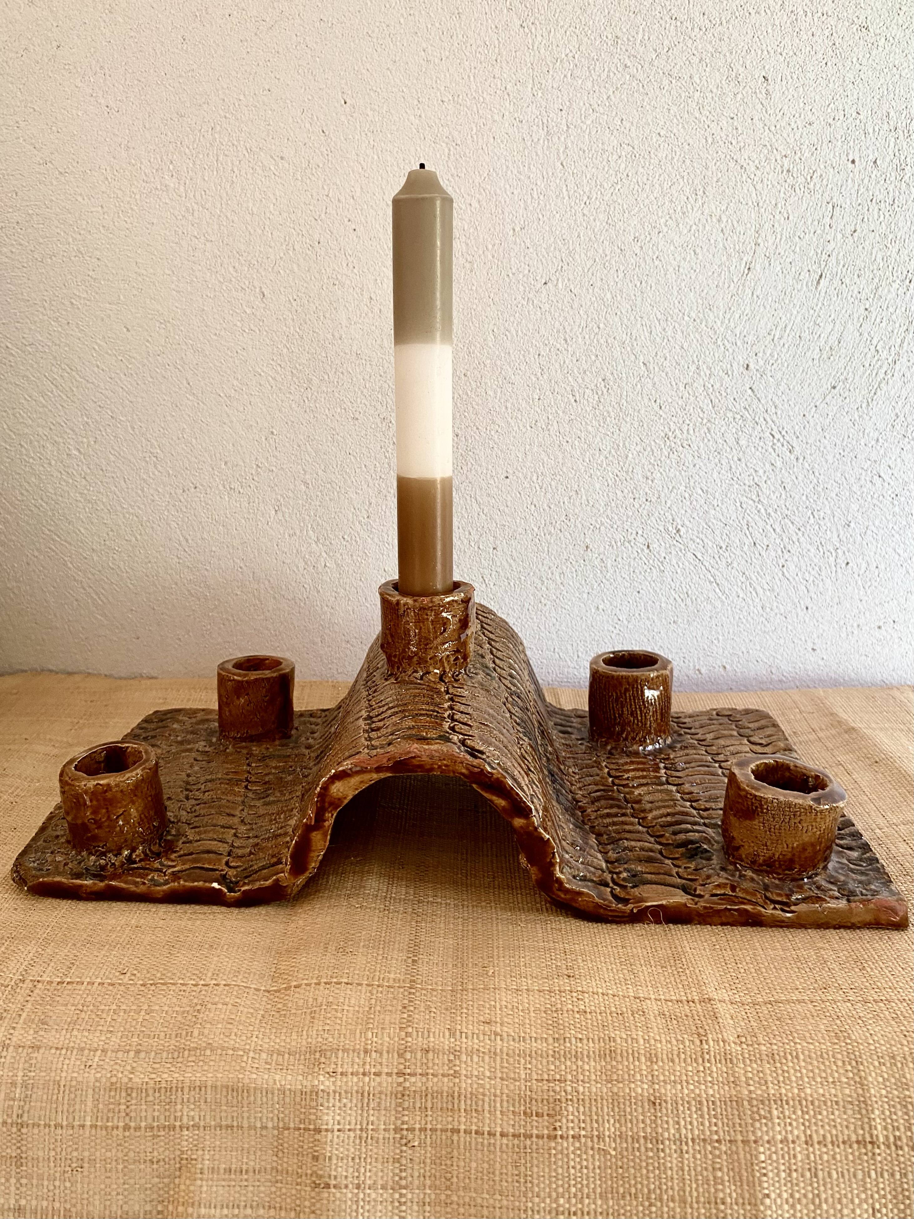 Terracotta candlestick with 5 holders, 1980s.