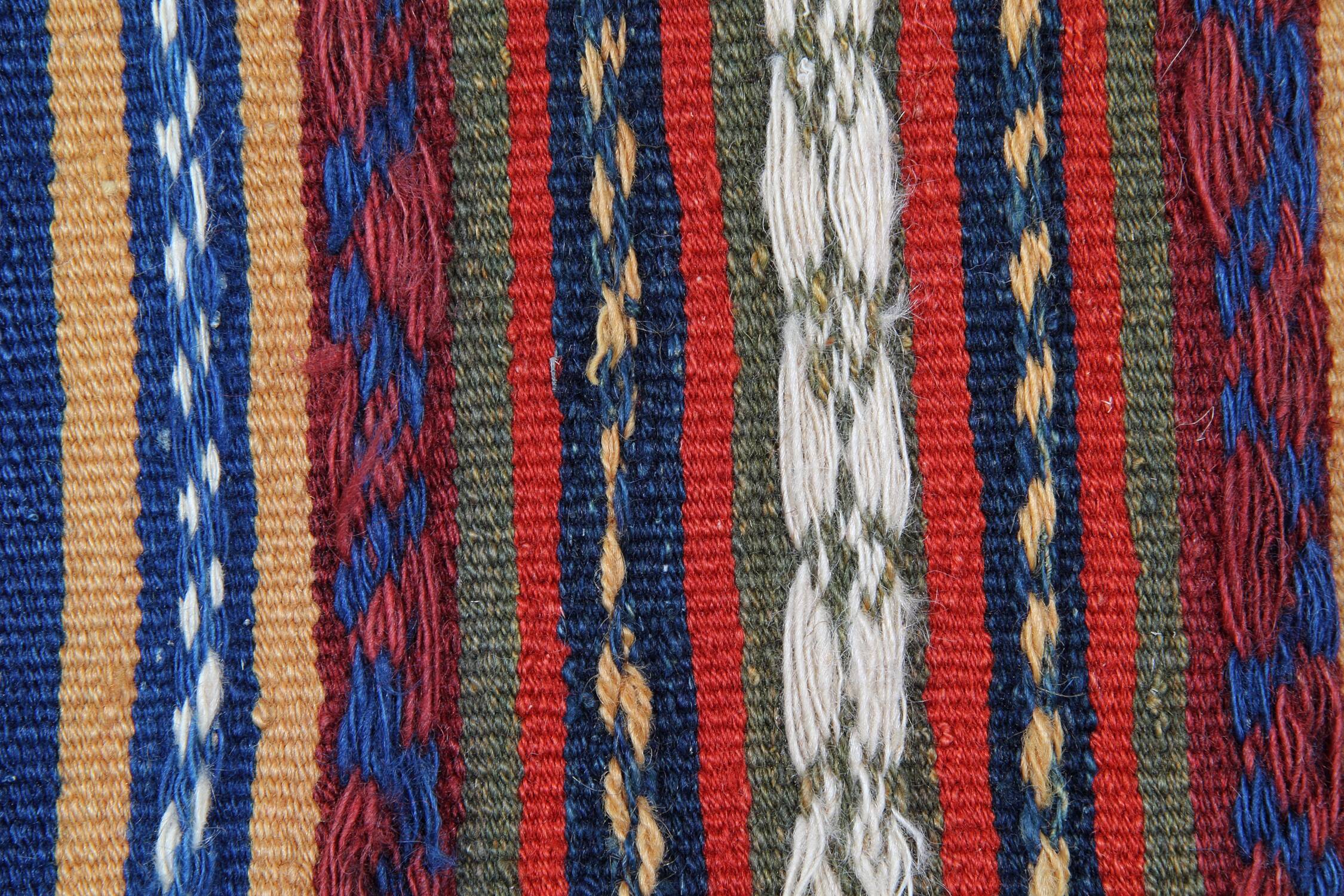 Wool Kilim Rug Earthy Beige, Vibrant Blue & Red 128 x 116 cm