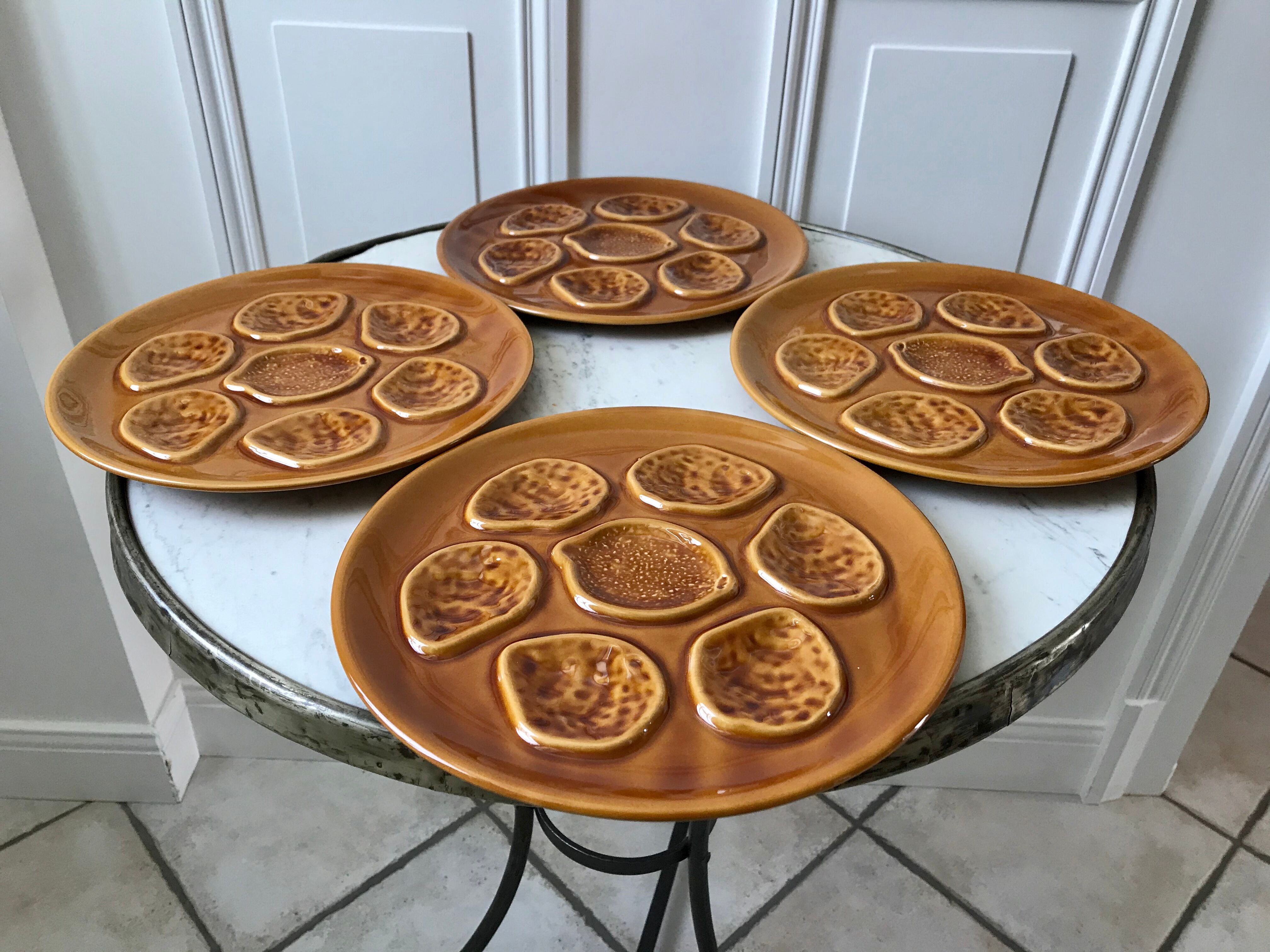 Set of 4 oyster / seafood plates Sarreguemines years 60-70