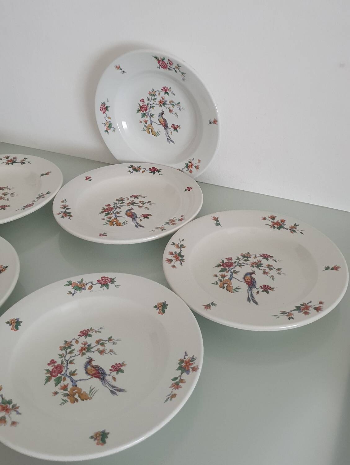 Set of 6 "Bird of Paradise" soup plates from Sarreguemines