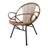 Fauteuil coquille en rotin des années 60-70