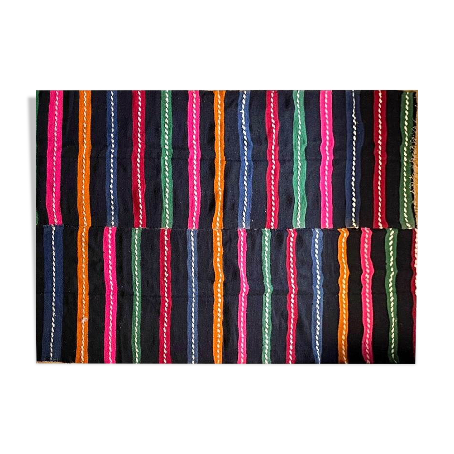 Romanian vintage carpet with stripes, made by hand in wool