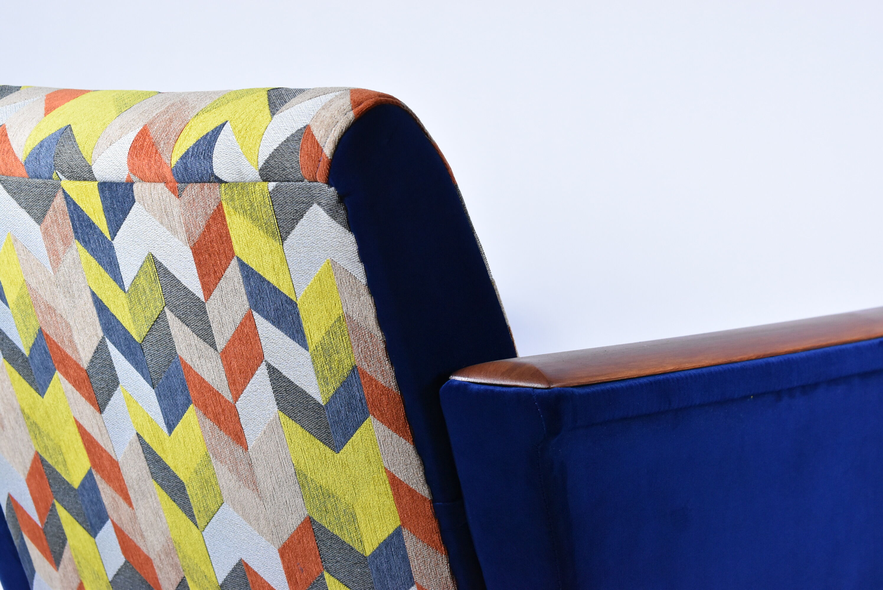 Mid-century armchair, 1960s, fully restored, blue velvet