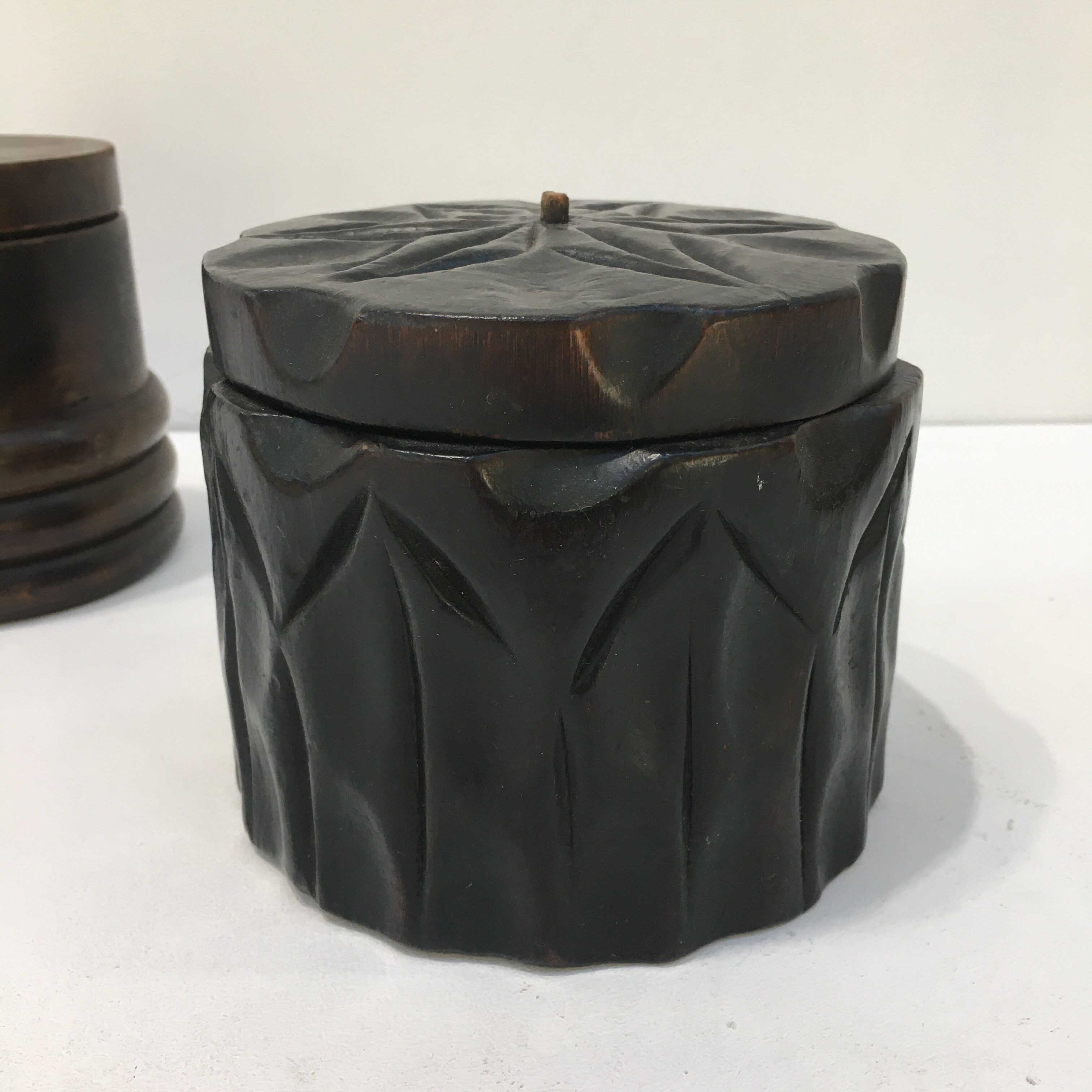 Two old wooden tobacco boxes