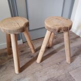 Pair of brutalist stools raw wood