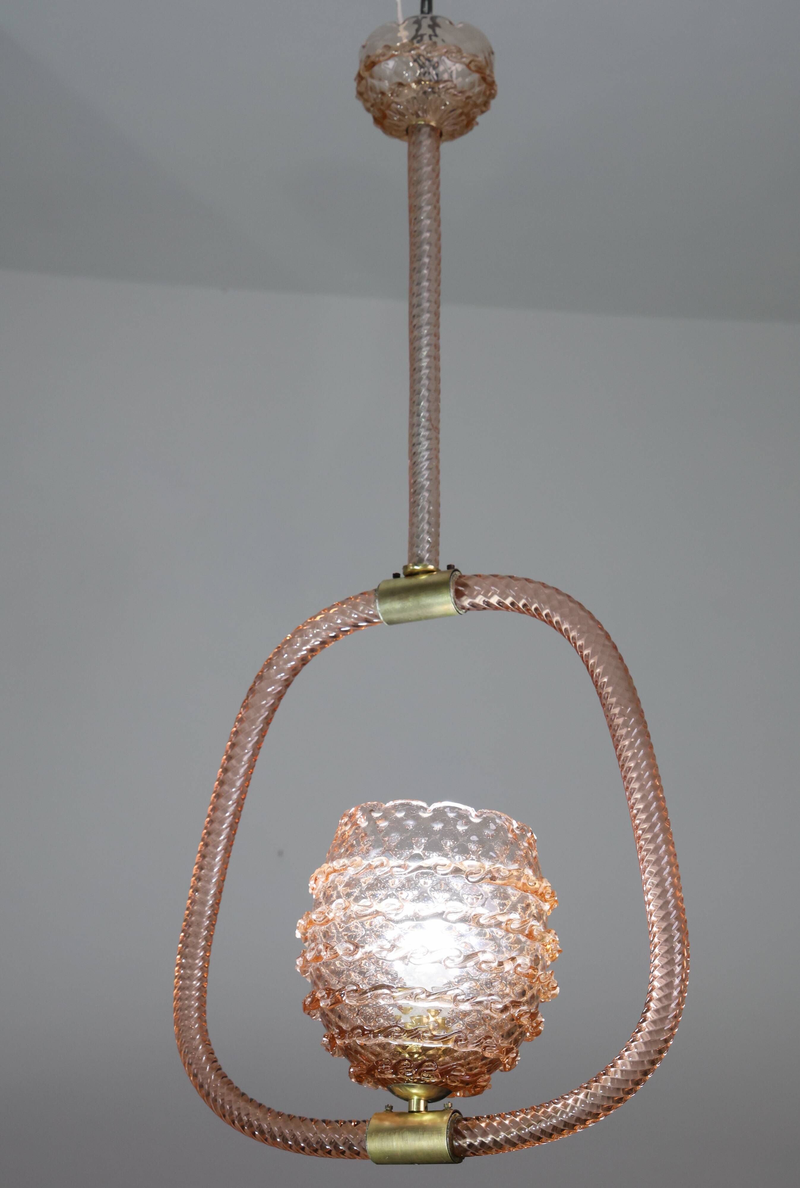Amazing Pink Art Deco Barovier e Toso Chandelier, Glass Murano, 1940s