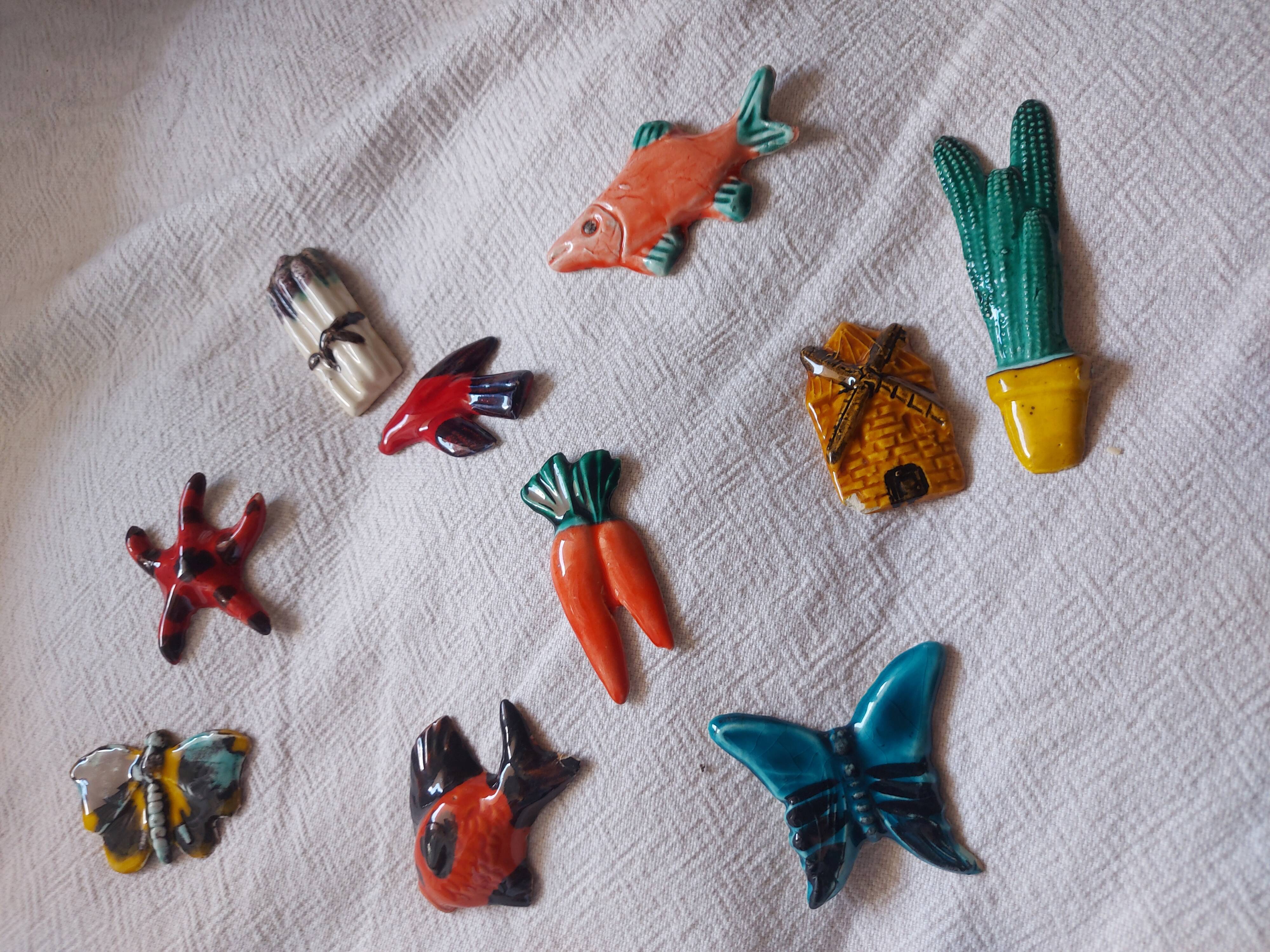 Set of 10 ceramics animals, fish, butterfly
