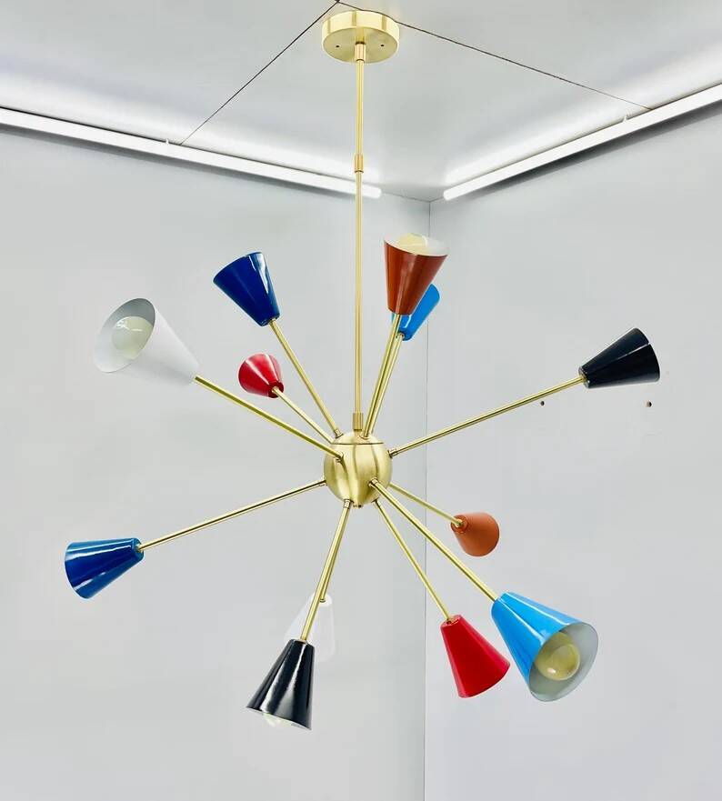 Gorgeous multicolor mid century sputnik chandelier - 12-light ceiling pendant, 36" diameter