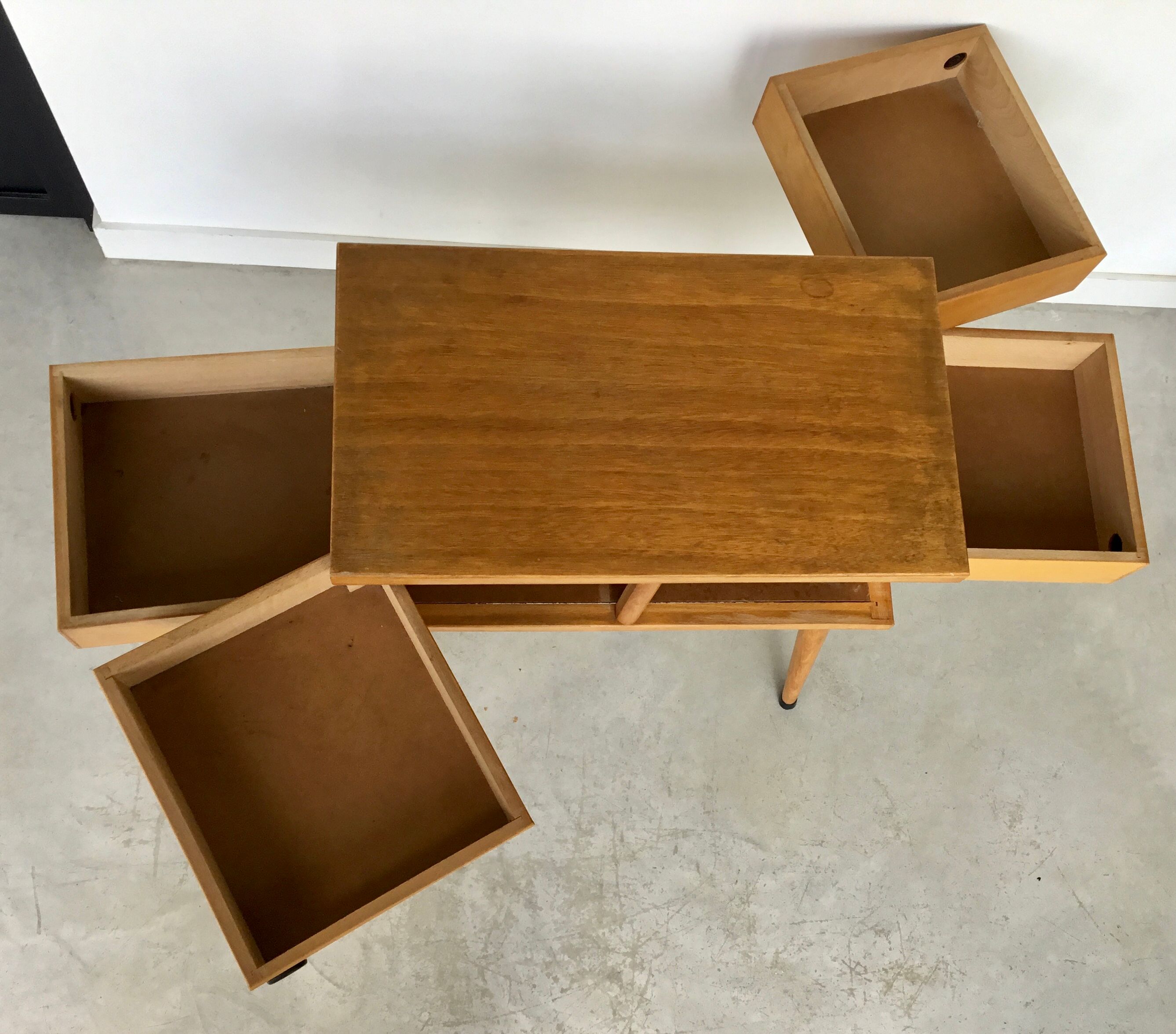Vintage worker tapered feet with 4 swivel drawers - 1960
