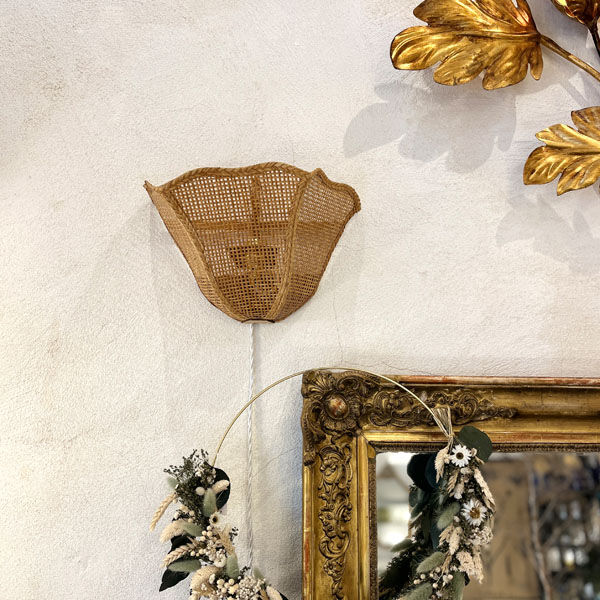 Pair of vintage rattan sconces