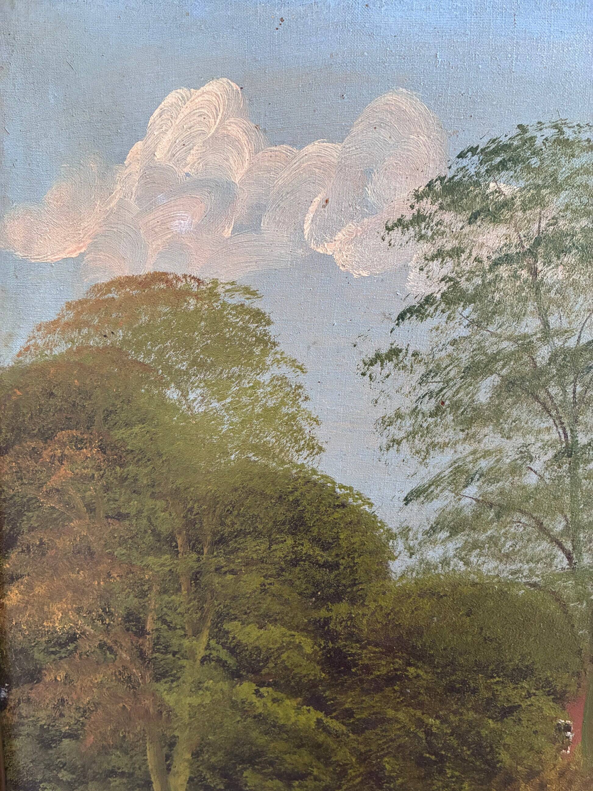 Vintage original landscape oil painting, signed countryside art, c. 1930