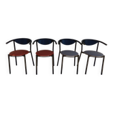 4 Gondola-style chairs with a sturdy metal frame and faux leather for
