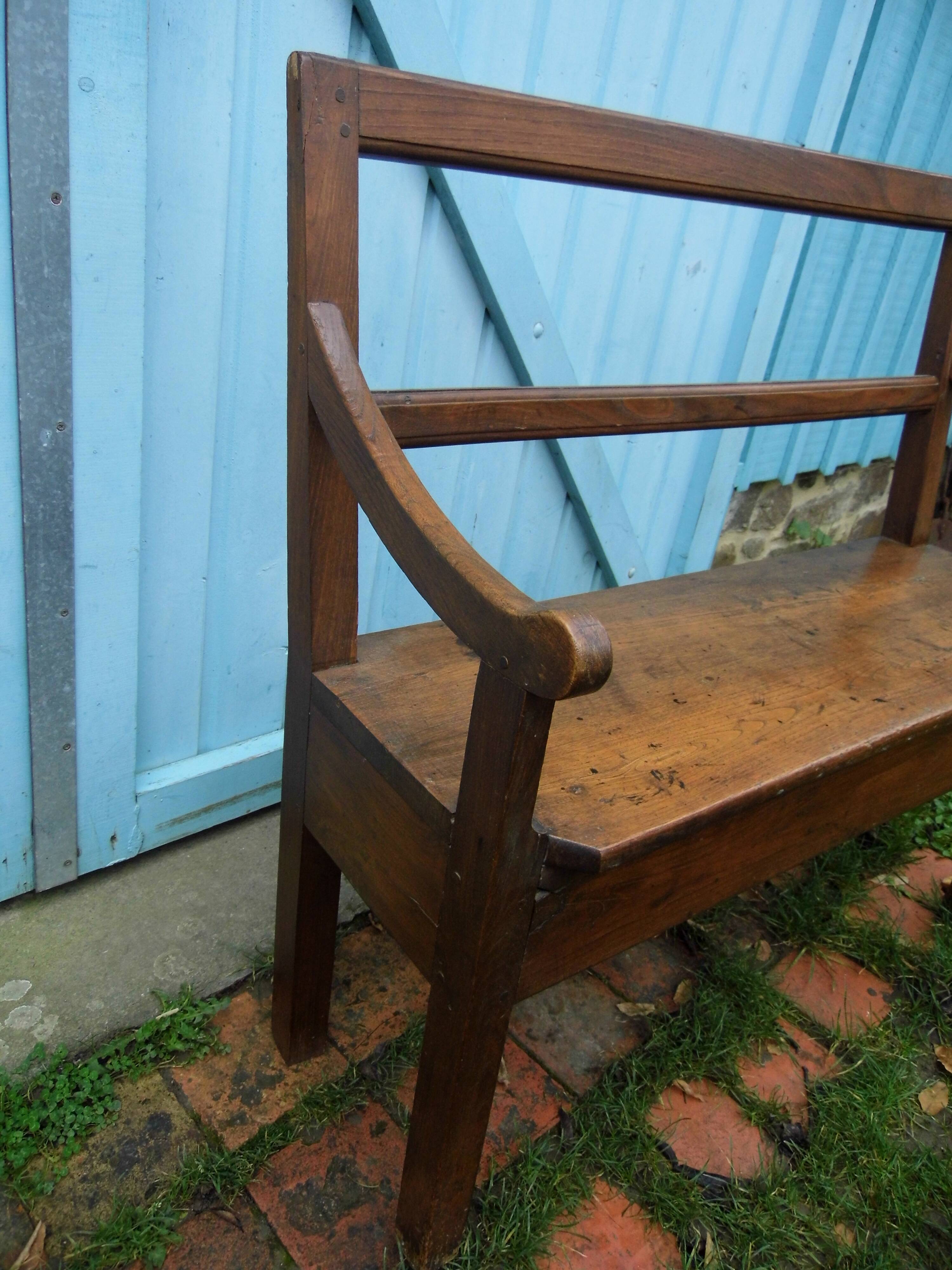 Ancient chestnut bench with armrests, late 19th century