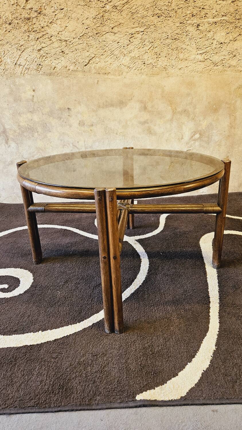 Bamboo and smoked glass coffee table 1970