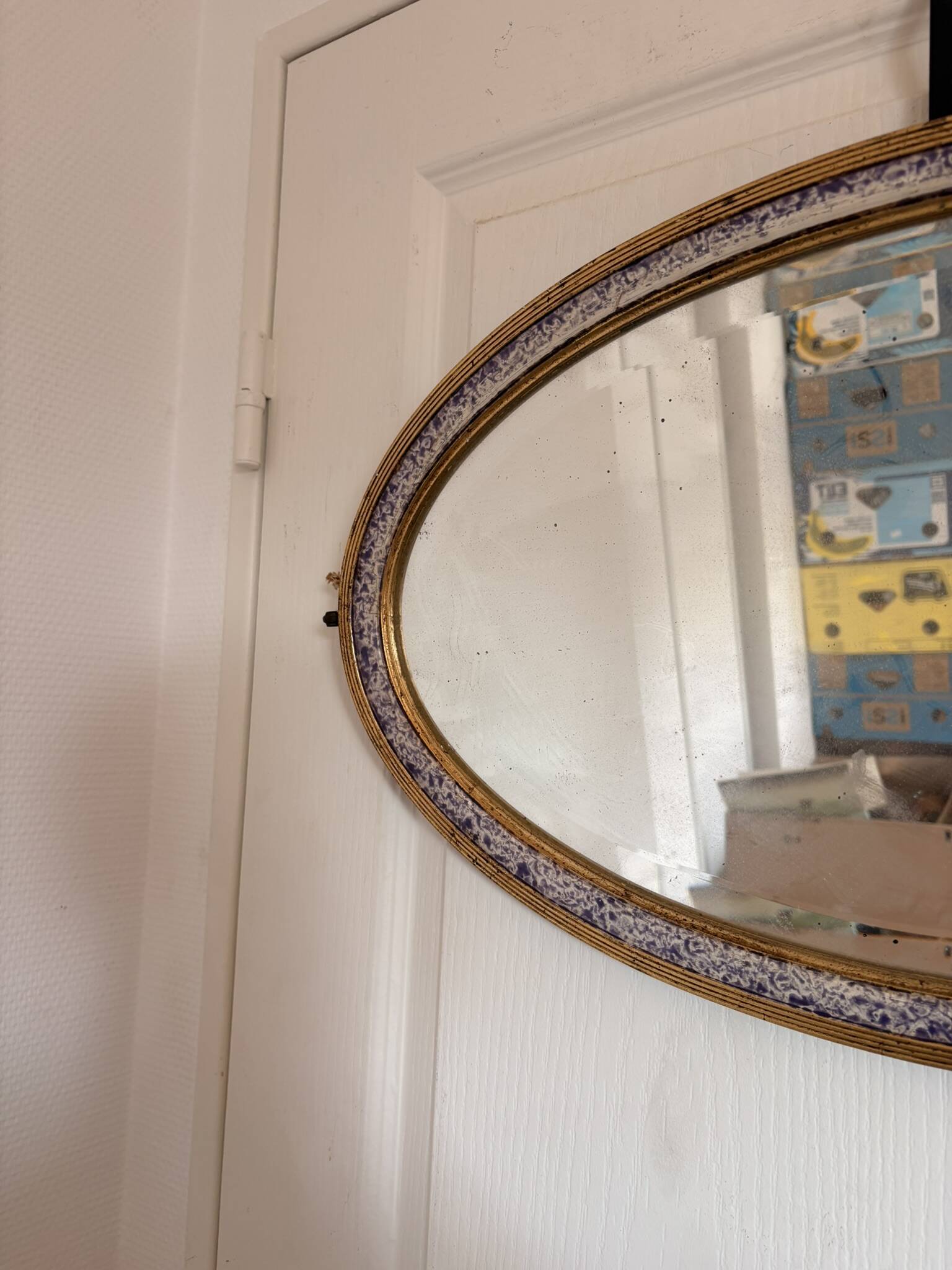 Vintage Bevelled Oval Wall Mirror Brass Wood Plastic