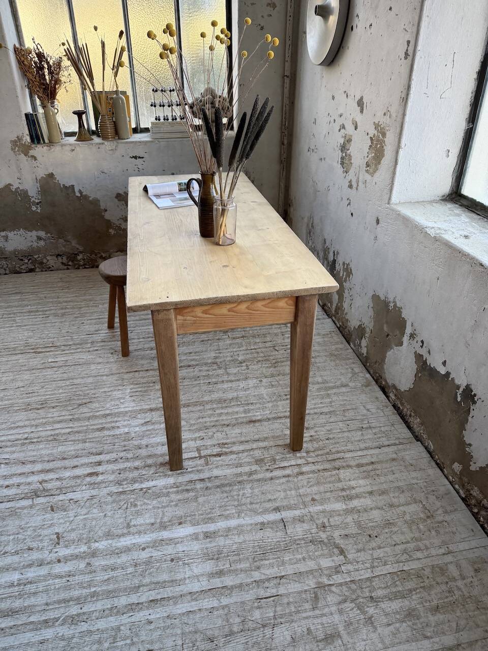 Table de ferme en pin et chêne