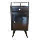 Black hospital/internment bedside table, all metal, compass legs, 1940s industrial.