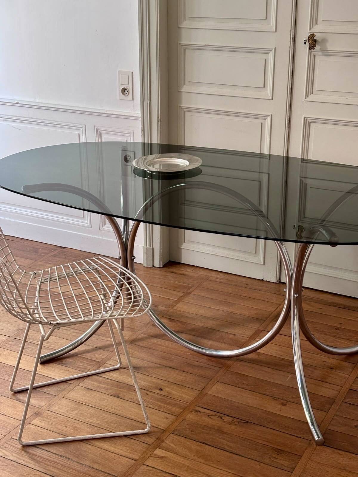 Table verre fumé /chrome vintage 70'