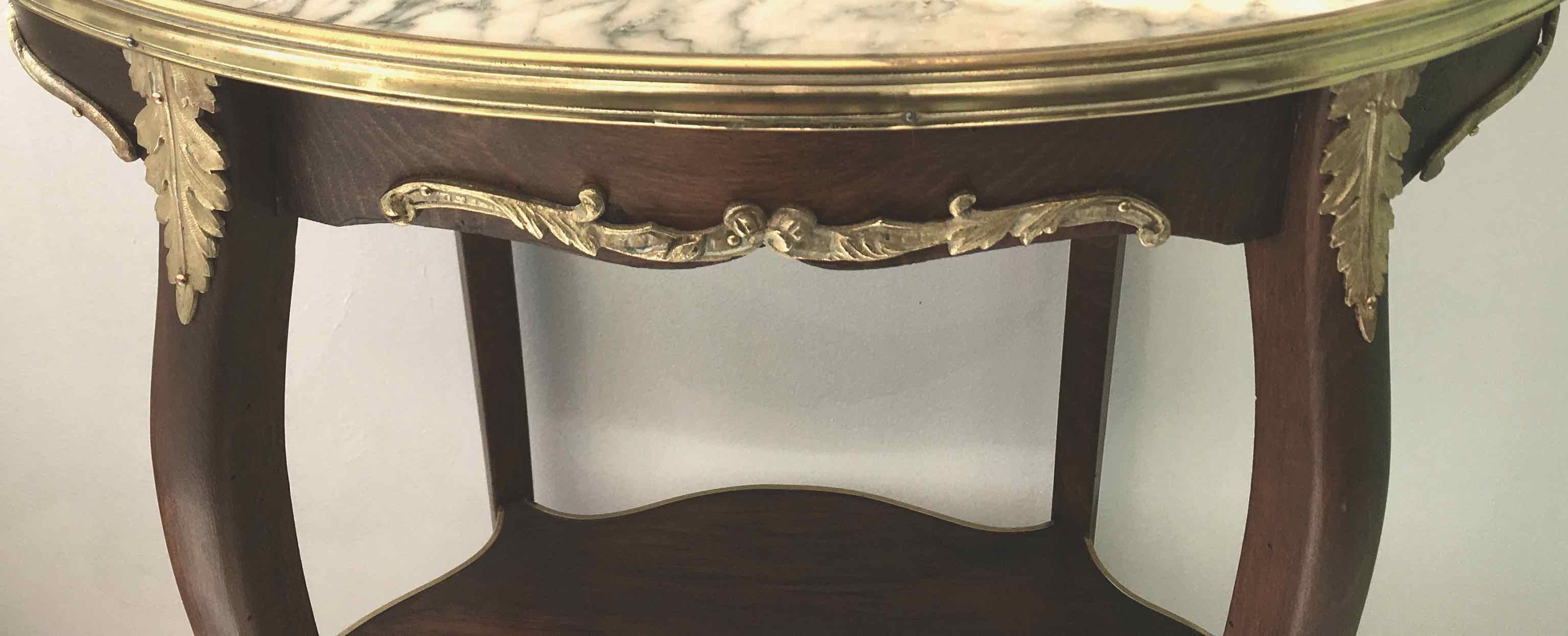 Pedestal table Louis XVI style wood marble brass