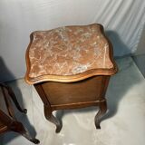 Pair of antique bedside tables with marble top and ceramic niche