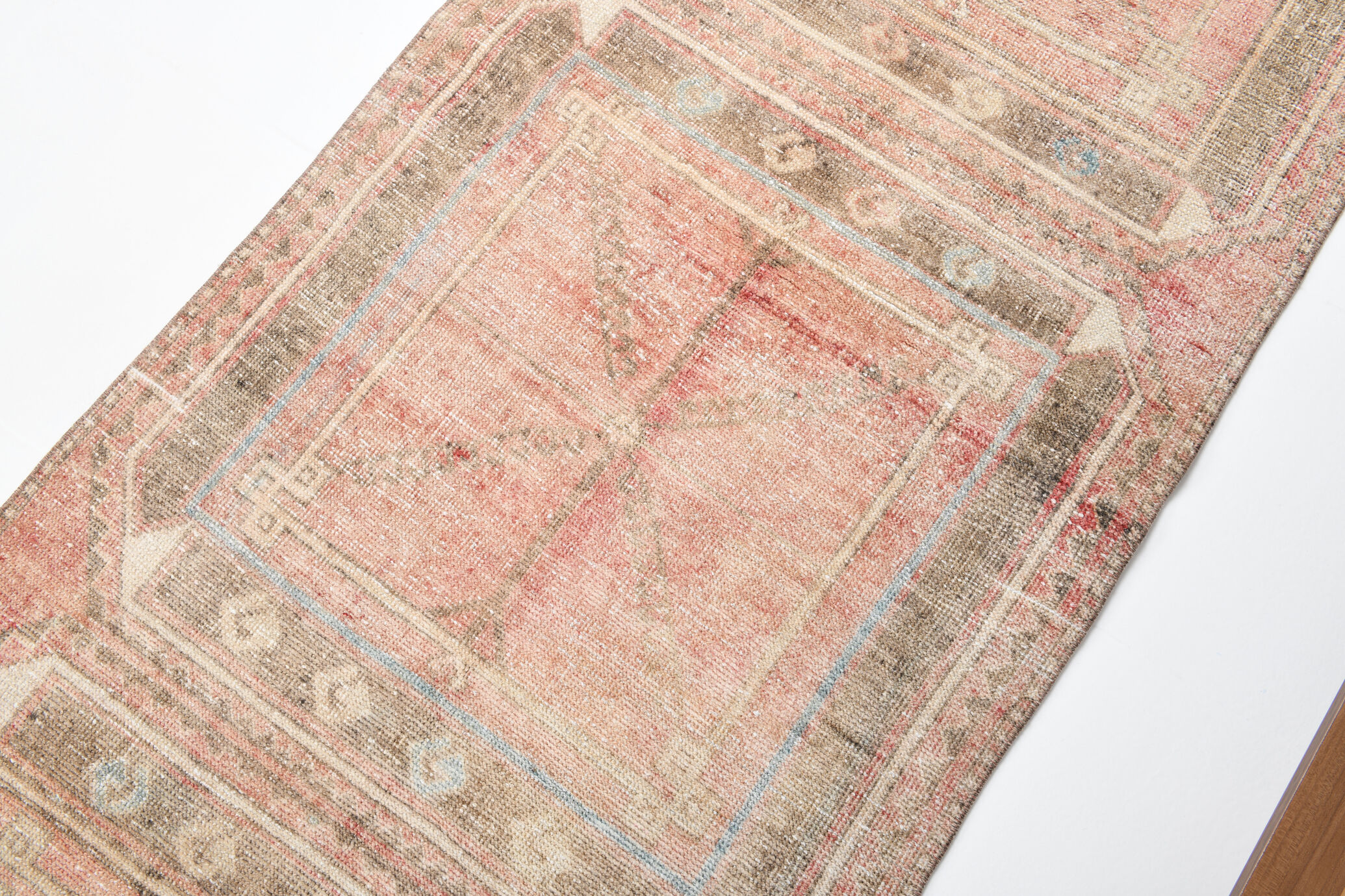 Brown red turkish runner rug, 90x336 cm