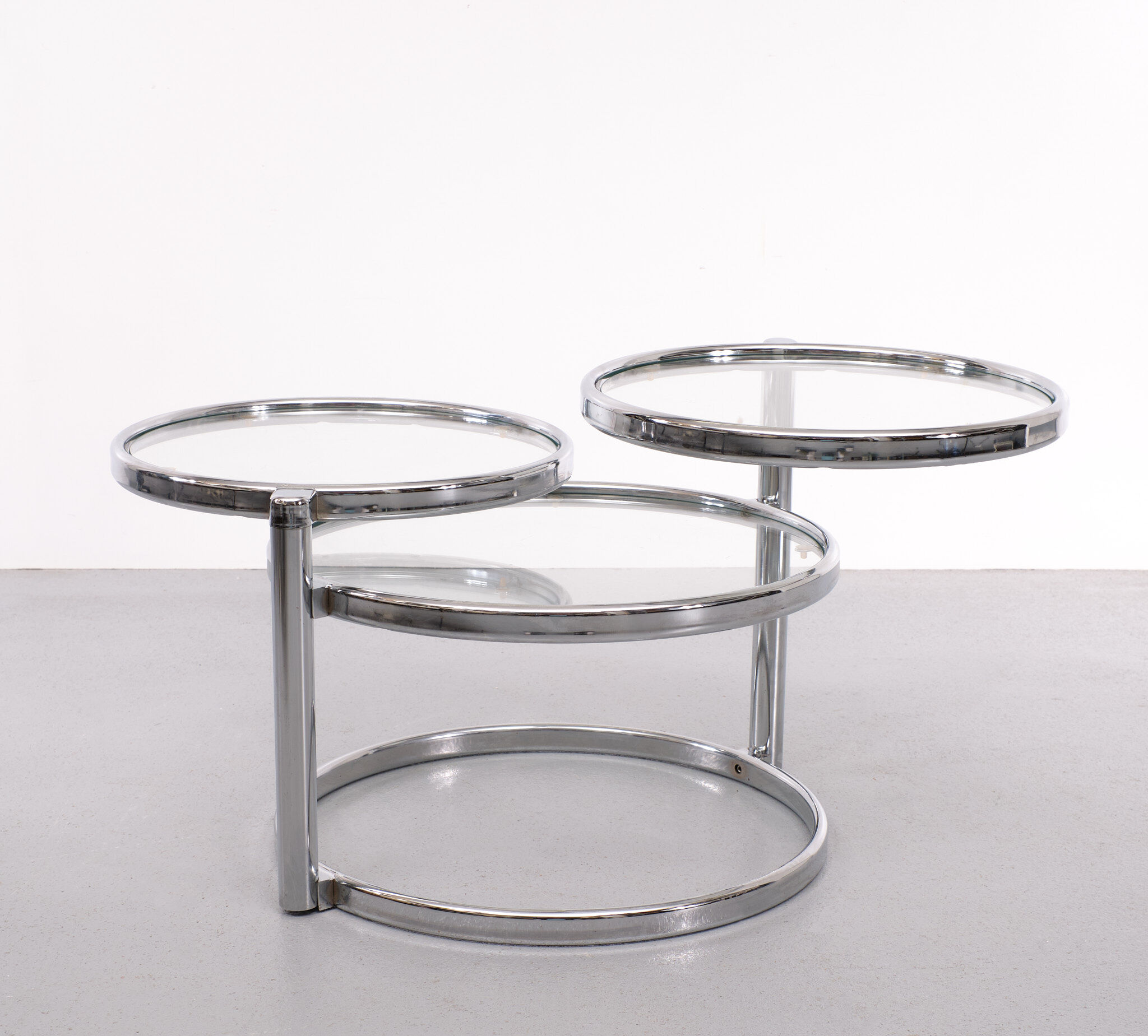 Milo Baughman Style Chrome Swivel Coffee Table 1970s