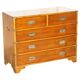 Vintage military campaign chest of drawers in burr yew wood.