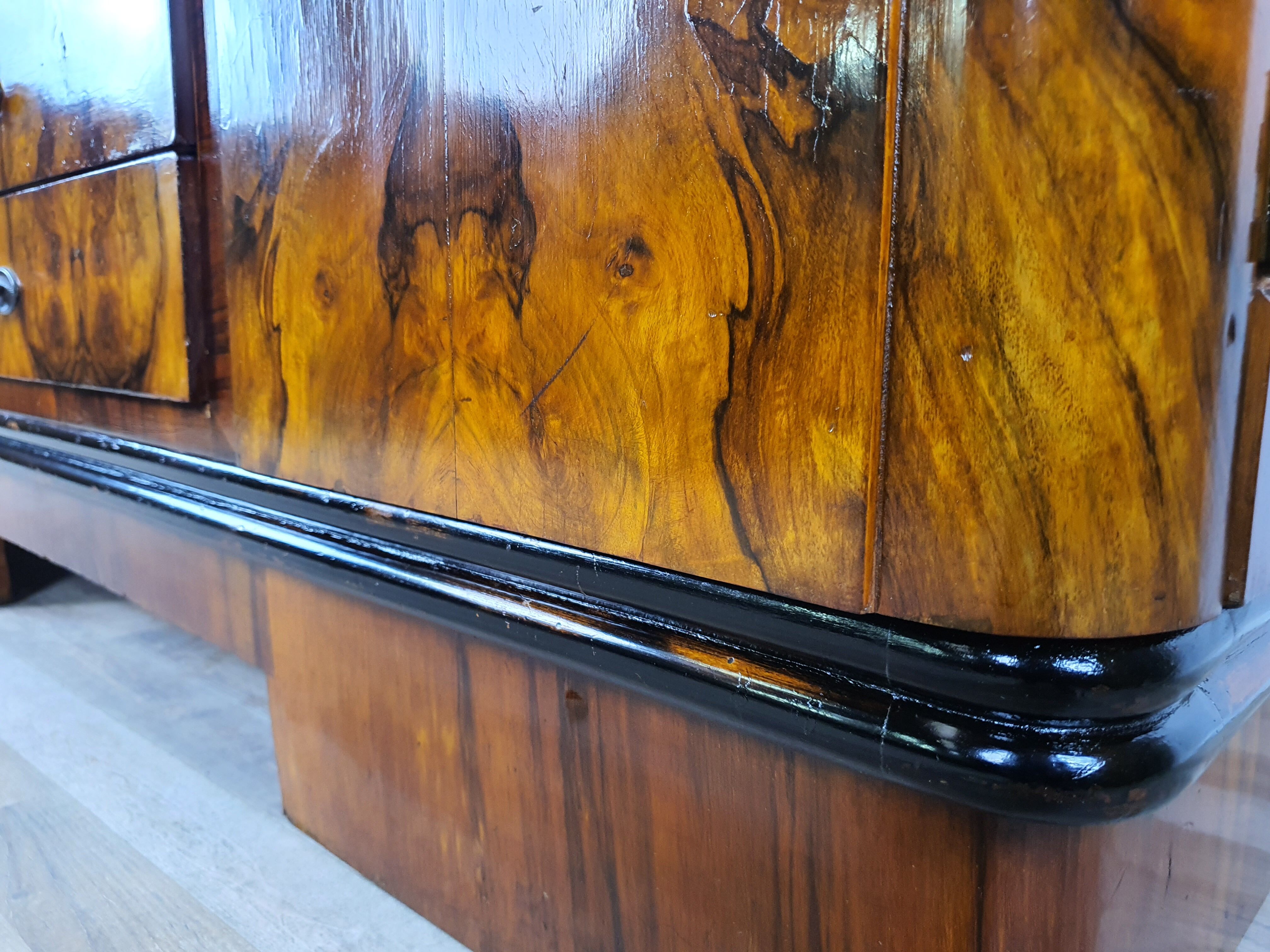 Art deco dining room sideboard in briar with upstand, 1940s