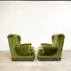 Set of two vintage original green velvet armchairs