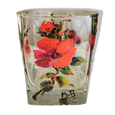 Unique whisky glass with a poppy design, handmade and signed by M.B.