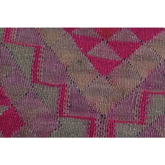 1970s Vintage Turkish Oushak Handmade Wool Cotton Purple Runner Rug 108x292